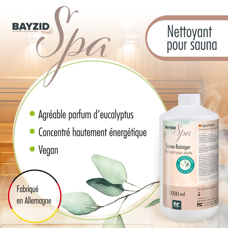 1 L BAYZID® SPA Saunareiniger mit Eukalyptusduft - hochkonzentriertes Reinigungsmittel - Höfer Chemie GmbH