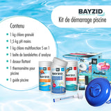 Kit de démarrage pour piscine avec 7 pièces dont chlore, pH moins et multitabs