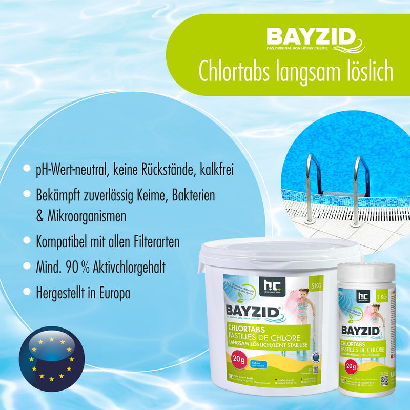 Galets de chlore lent de 20g Bayzid® en pot de 5 KG