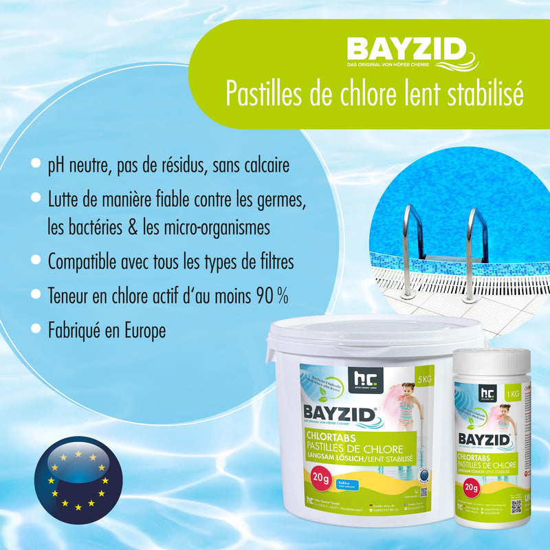 Galets de chlore lent de 20g Bayzid® en pot de 5 KG