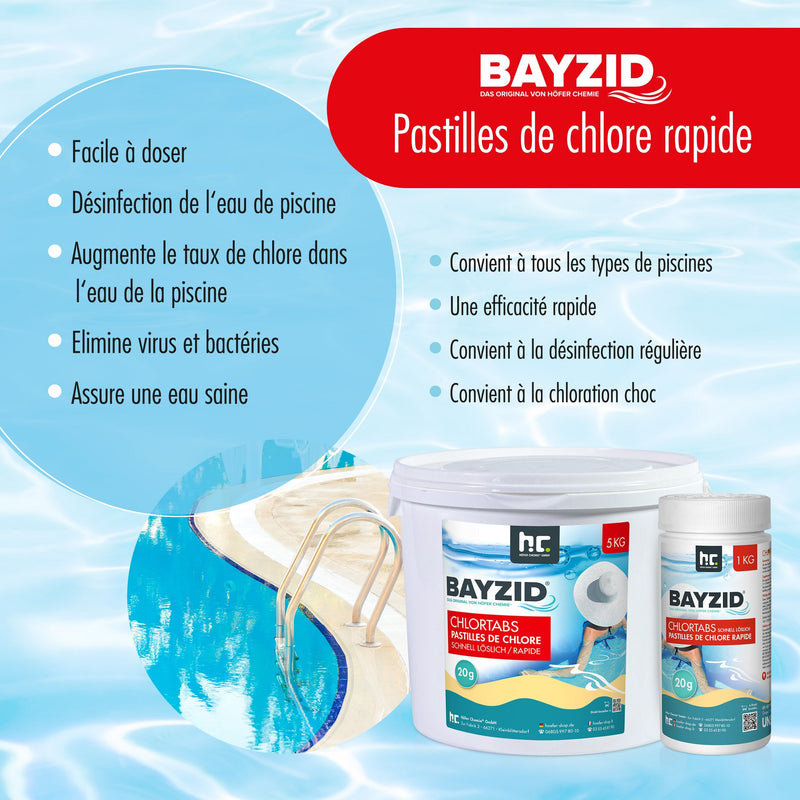 Pastilles de chlore choc de 20g Bayzid® en seau de 5 KG