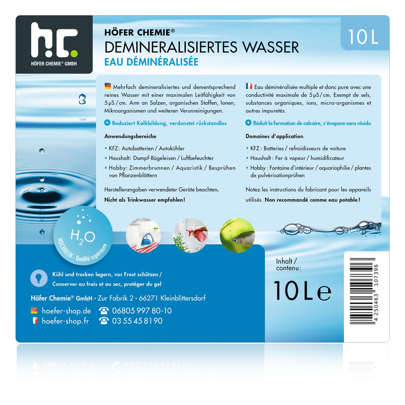 10 L Höfer Chemie® gedemineraliseerd water in jerrycan