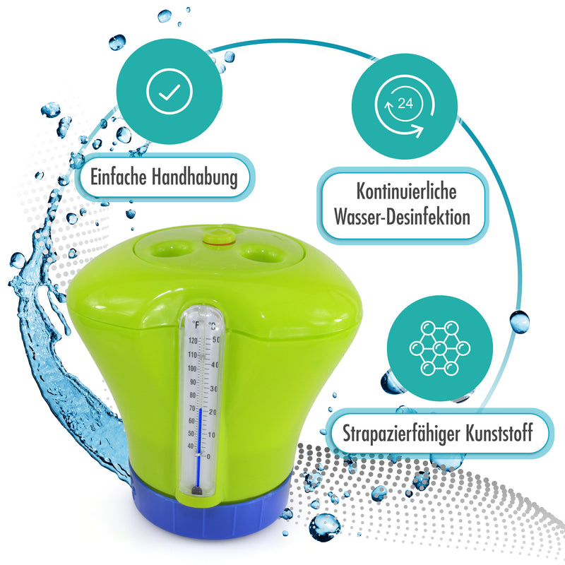 Pool Dosierschwimmer inkl. Thermometer grün