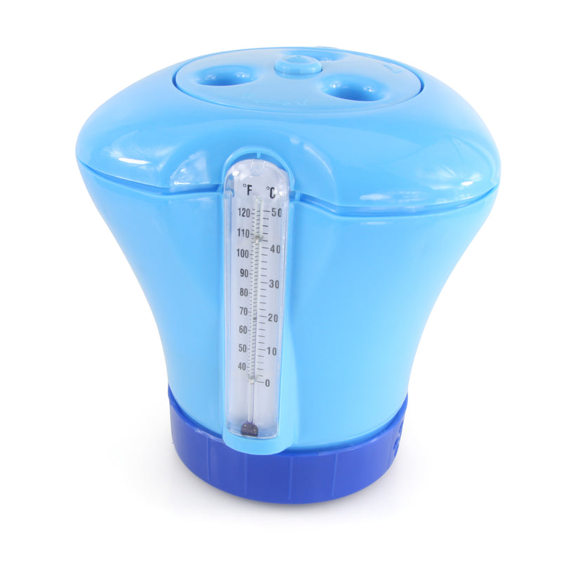 Zwembaddoseringsvlotter inclusief thermometer blauw