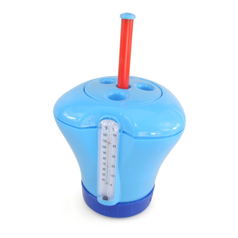 Zwembaddoseringsvlotter inclusief thermometer blauw