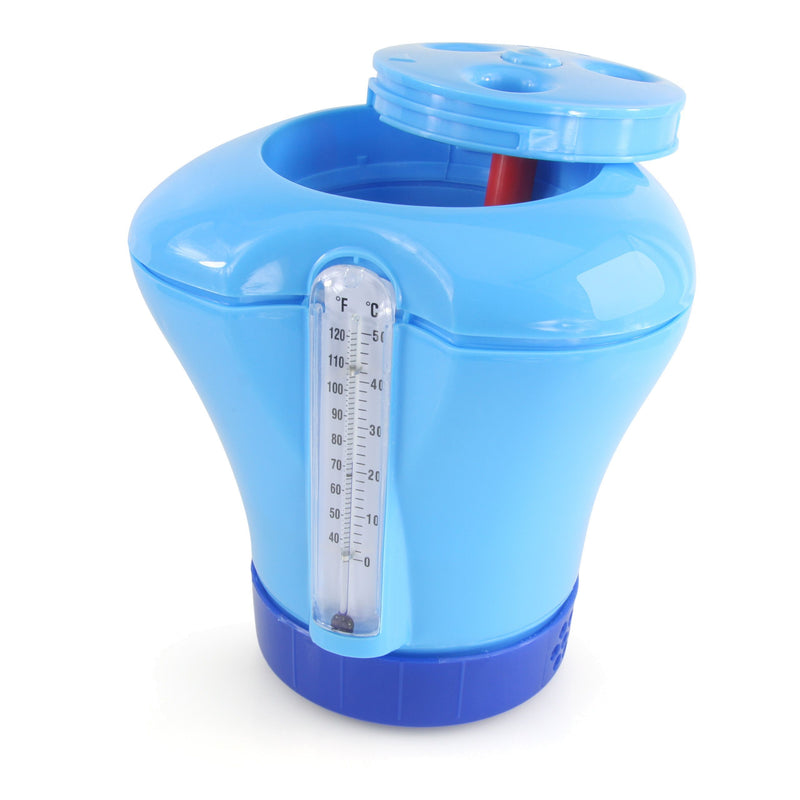 Zwembaddoseringsvlotter inclusief thermometer blauw