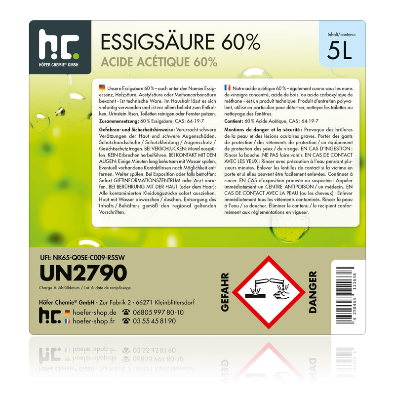 5 L Höfer Chemie® azijnzuur 60% in jerrycans