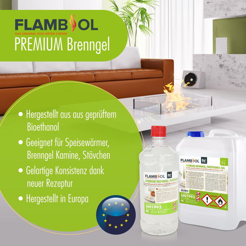 Bioéthanol premium en gel FLAMBIOL® en bidon de 5 L