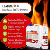 1 L FLAMBIOL® Bioethanol Hochrein 100 % in Flaschen für Edelstahl - Tisch - Kamine - Höfer Chemie GmbH
