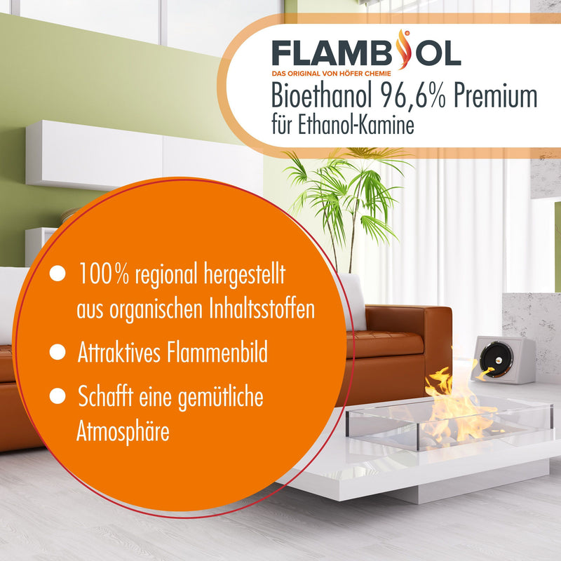 10 L FLAMBIOL® bio-ethanol 96,6% premie voor ethanolhaarden in jerrycans