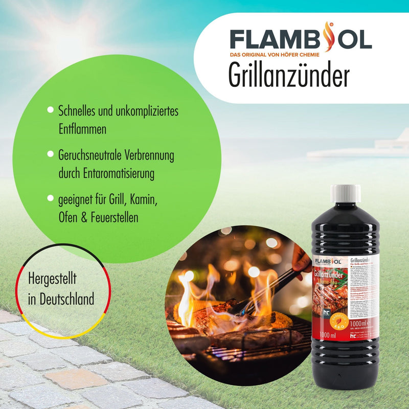 1 L FLAMBIOL® Grillanzünder flüssig für Grills und Feuerstellen in Flasche - Höfer Chemie GmbH