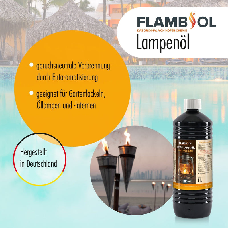 1 L FLAMBIOL® Lampenöl Hochrein Kristallklar in Flaschen - Höfer Chemie GmbH