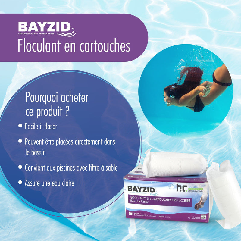 Cartouches de floculant pré-dosées BAYZID®  de 1 KG (8x 125g)