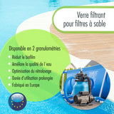 20 kg de granulés de verre grossier spécial pour filtres à sable, granulométrie de 2 à 5 mm.