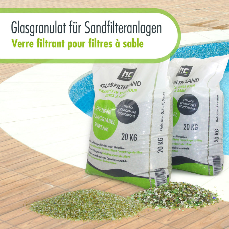 20 kg de granulés de verre grossier spécial pour filtres à sable, granulométrie de 2 à 5 mm.