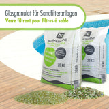 20 kg de granulés de verre fin spécial pour filtres à sable, granulométrie de 0,7 à 1,3 mm.