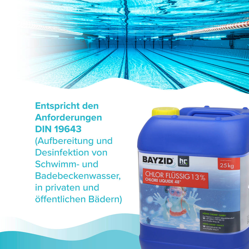 25 kg BAYZID® Chlor 13% flüssig für Pools in Kanister - Höfer Chemie GmbH