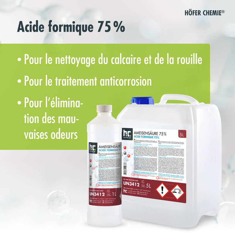 Acide formique 75% Höfer Chemie® de qualité technique en bouteille de 1 L