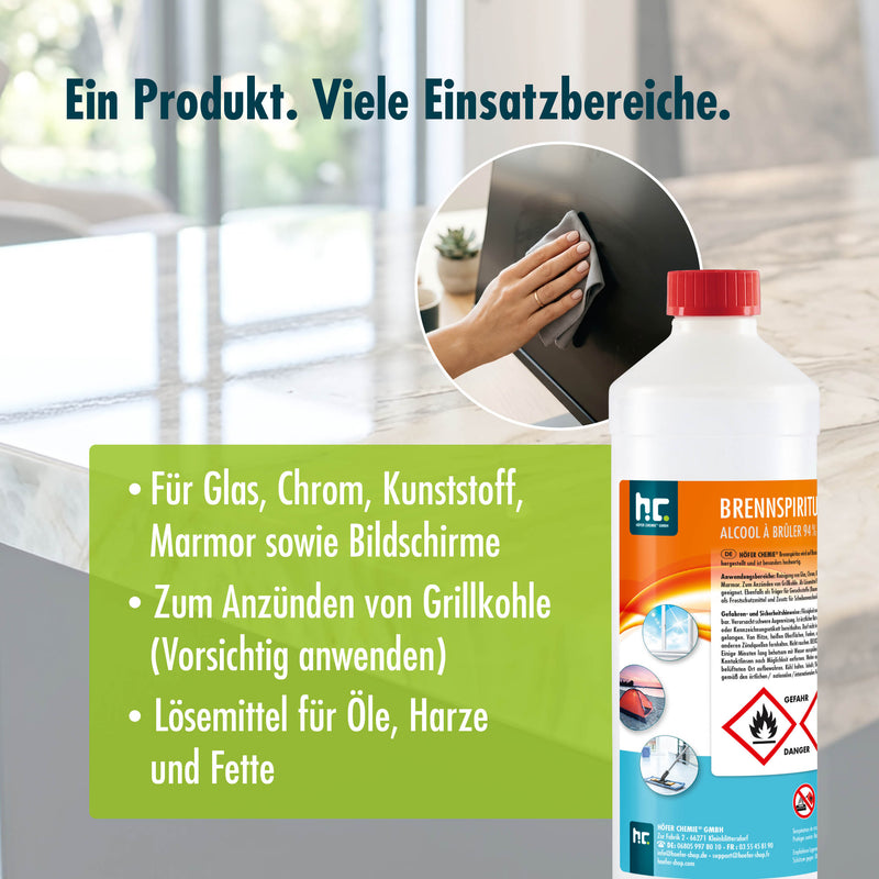 1 L Höfer Chemie® Brennspiritus 94% in Flaschen - Höfer Chemie GmbH