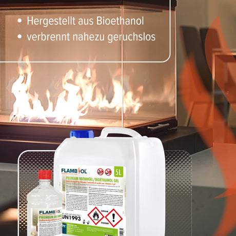 1 L FLAMBIOL® Premium Brenngel aus Bioethanol für Tischfeuer in Flaschen - Höfer Chemie GmbH