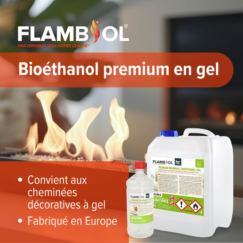 1 L FLAMBIOL® Premium Brenngel aus Bioethanol für Tischfeuer in Flaschen - Höfer Chemie GmbH