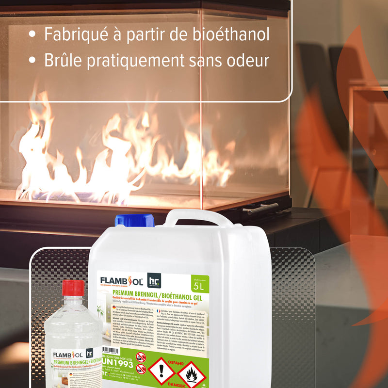 1 L FLAMBIOL® Premium Brenngel aus Bioethanol für Tischfeuer in Flaschen - Höfer Chemie GmbH