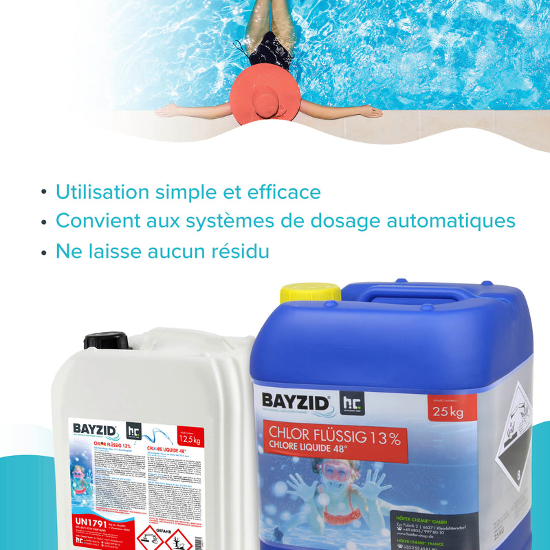 Chlore liquide 48° Bayzid® en bidon de 12,5 KG (10 L)