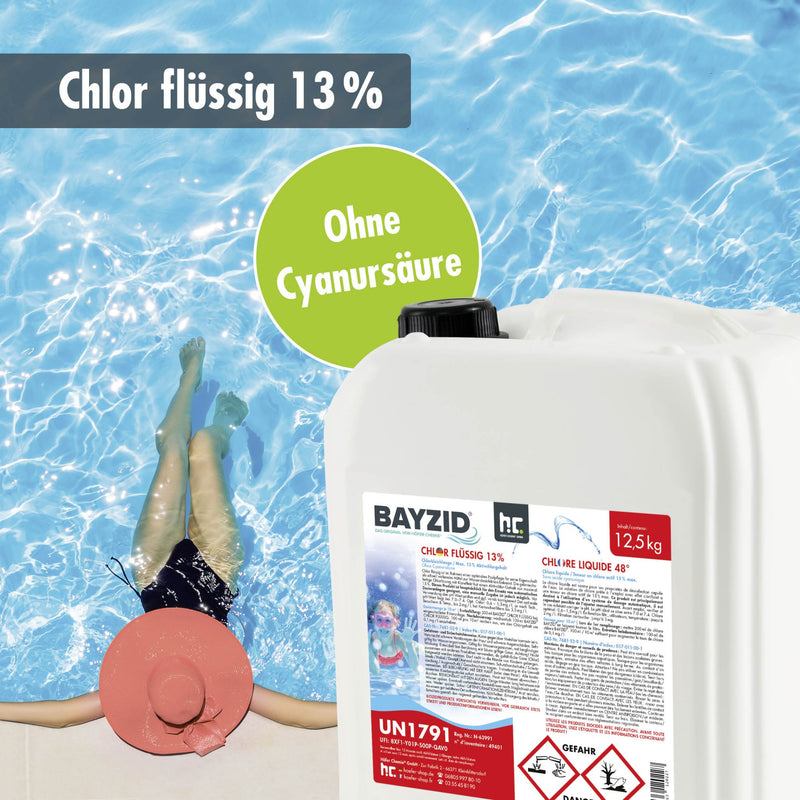 12,5 kg BAYZID® Chlor 13% flüssig für Pools in Kanister - Höfer Chemie GmbH