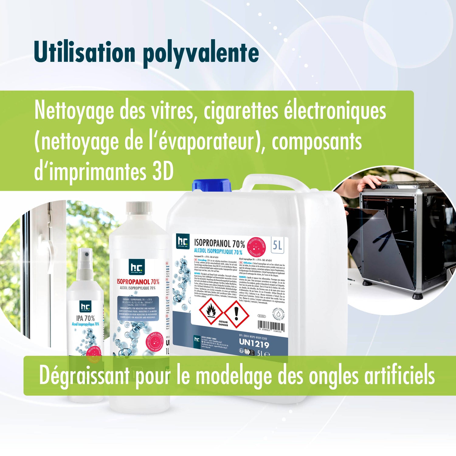Alcool isopropylique 70% Hfer Chemie en bidon de 5 L