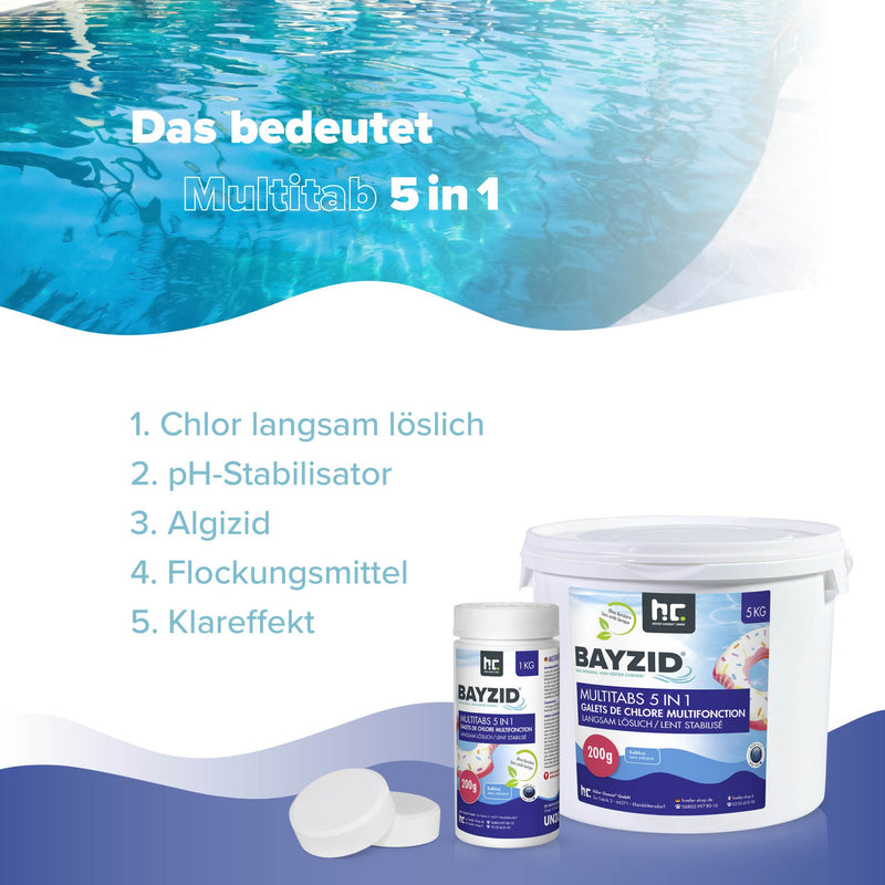 5 kg BAYZID® Multitabs 200g 5in1 für Pools in Eimer - Höfer Chemie GmbH