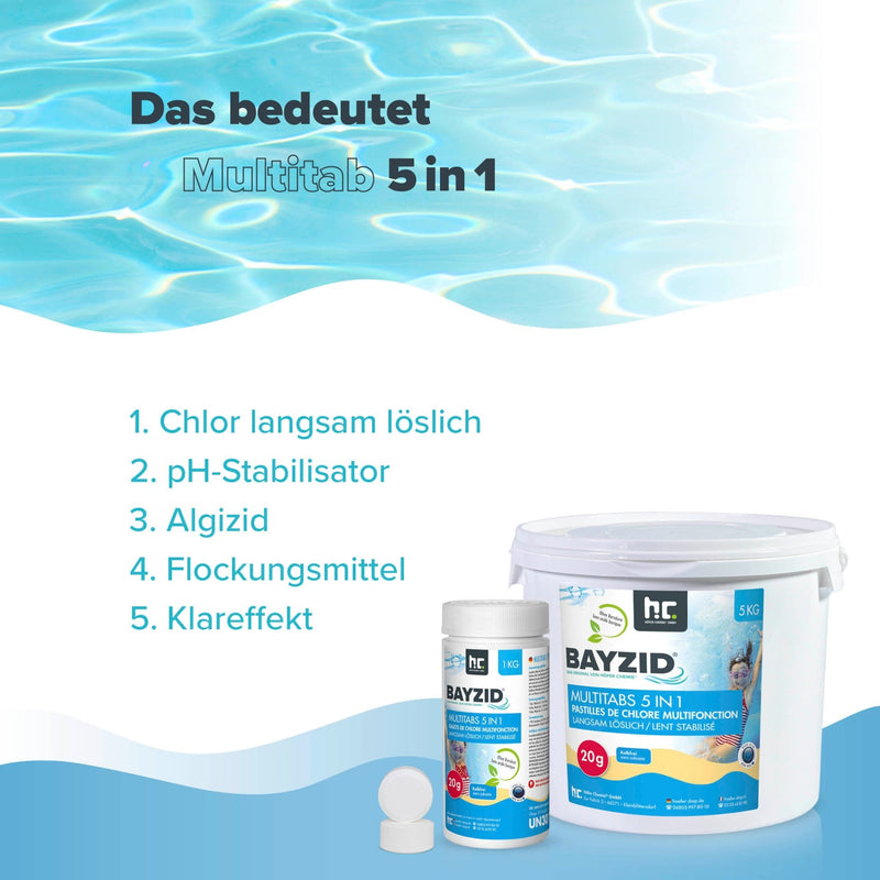 5 kg BAYZID® Multitabs 20g 5in1 für Pools in Eimer - Höfer Chemie GmbH