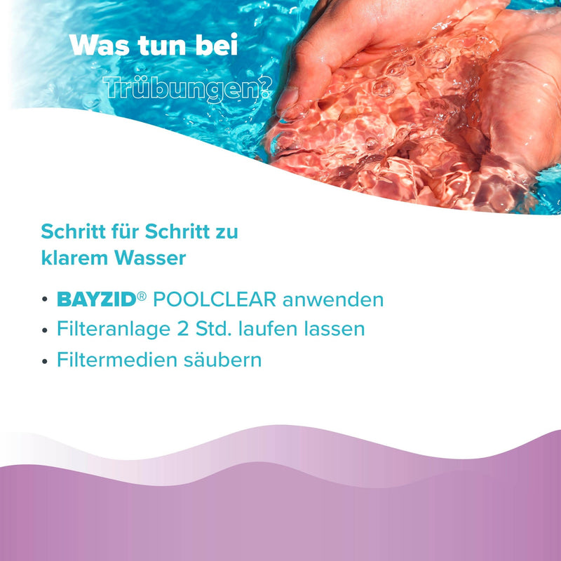 1 L BAYZID® Poolclear - Trübungsbeseitigung für Pool - Filter mit Kartuschen & Filterballs - Höfer Chemie GmbH