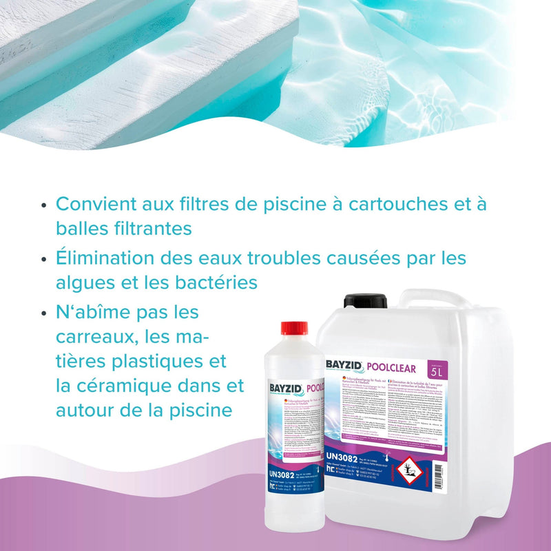 5 L BAYZID® Poolclear - Trübungsbeseitigung für Pool - Filter mit Kartuschen & Filterballs - Höfer Chemie GmbH