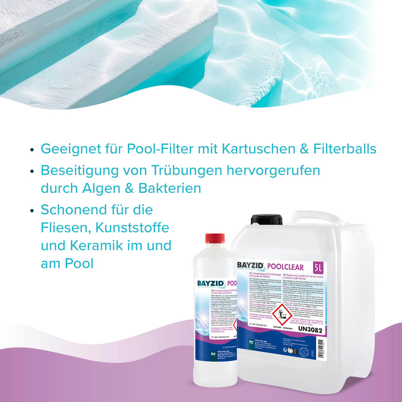 1 L BAYZID® Poolclear - Trübungsbeseitigung für Pool-Filter mit Kartuschen & Filterballs