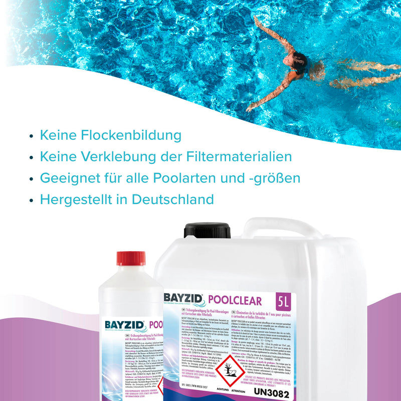 1 L BAYZID® Poolclear - Trübungsbeseitigung für Pool-Filter mit Kartuschen & Filterballs