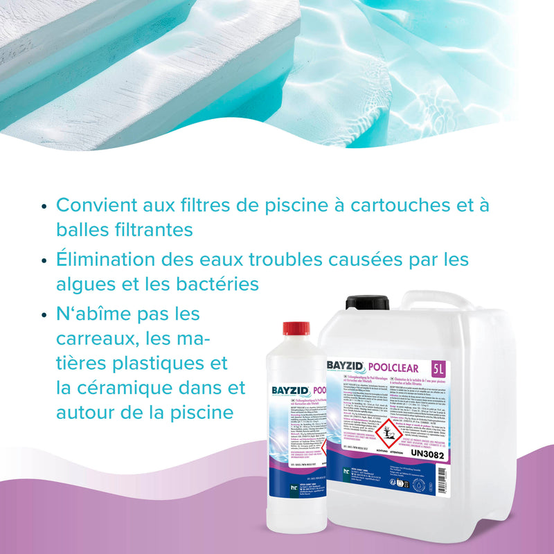 1 L BAYZID® Poolclear - Trübungsbeseitigung für Pool-Filter mit Kartuschen & Filterballs - Höfer Chemie GmbH