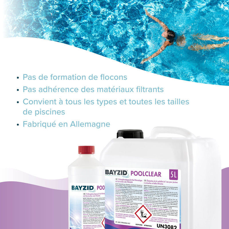 1 L BAYZID® Poolclear - Trübungsbeseitigung für Pool-Filter mit Kartuschen & Filterballs - Höfer Chemie GmbH