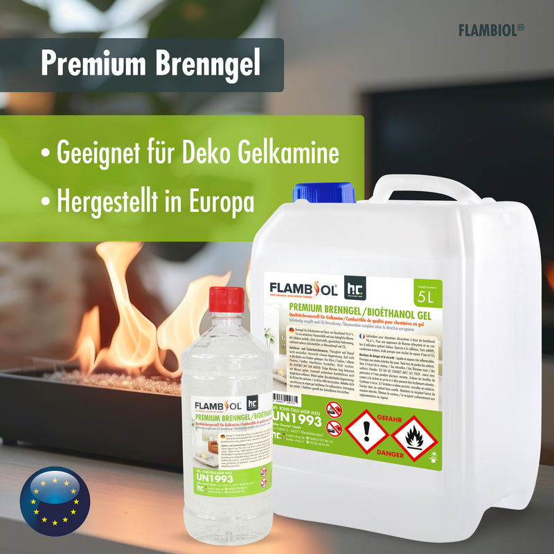 1 L FLAMBIOL® Premium Brenngel aus Bioethanol für Tischfeuer in Flaschen