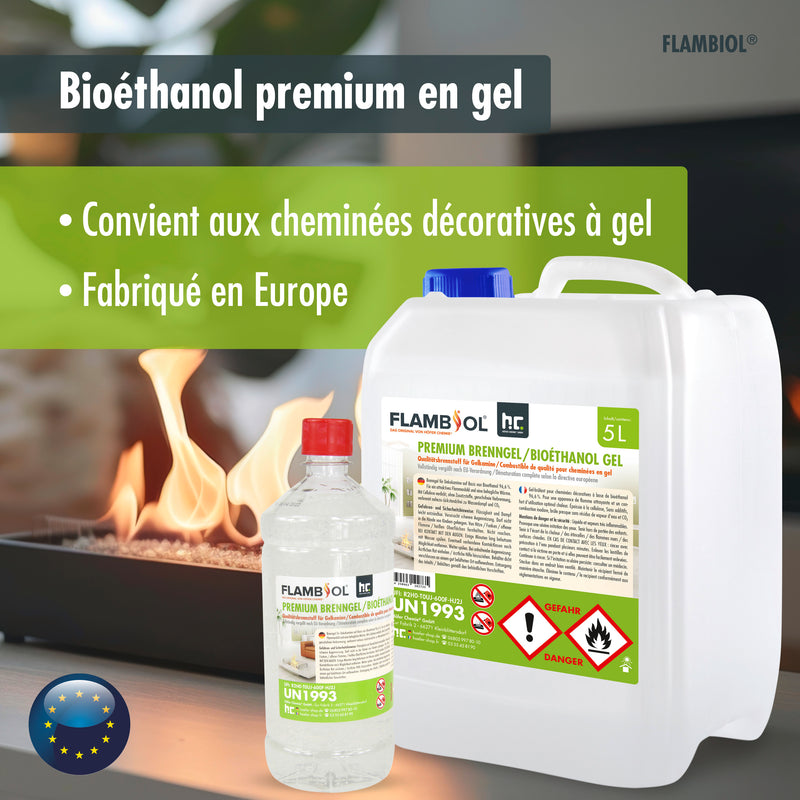 Bioéthanol premium sous forme de gel FLAMBIOL® en bouteille de 1 L