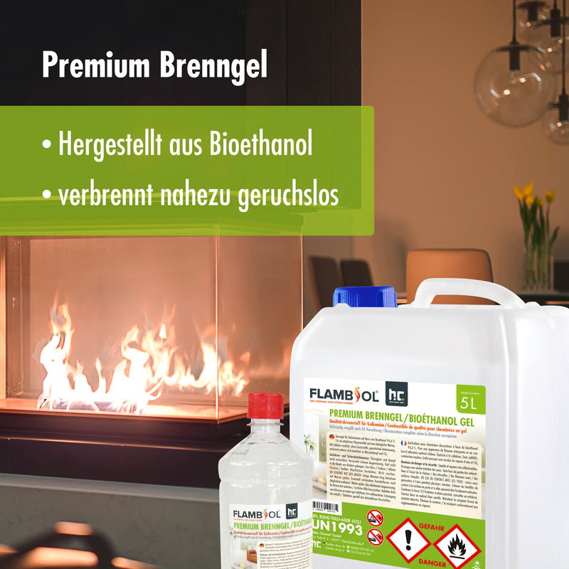 1 L FLAMBIOL® Premium Brenngel aus Bioethanol für Tischfeuer in Flaschen