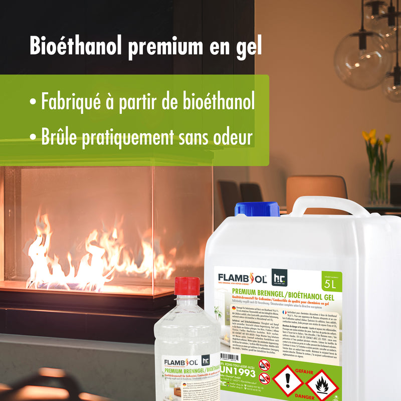 Bioéthanol premium sous forme de gel FLAMBIOL® en bouteille de 1 L