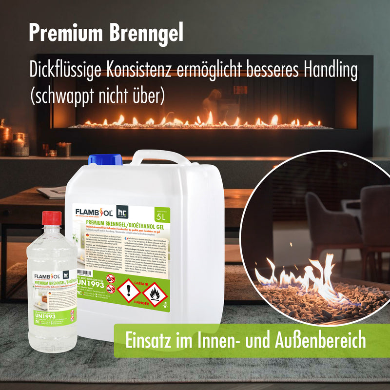 1 L FLAMBIOL® Premium Brenngel aus Bioethanol für Tischfeuer in Flaschen