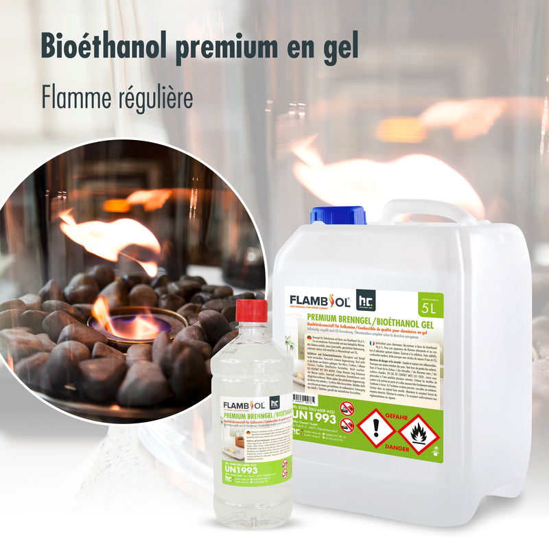 Bioéthanol premium sous forme de gel FLAMBIOL® en bouteille de 1 L