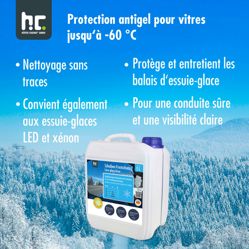 Liquide lave-glace antigel concentré jusqu’à –60 °C en bidon de 5L