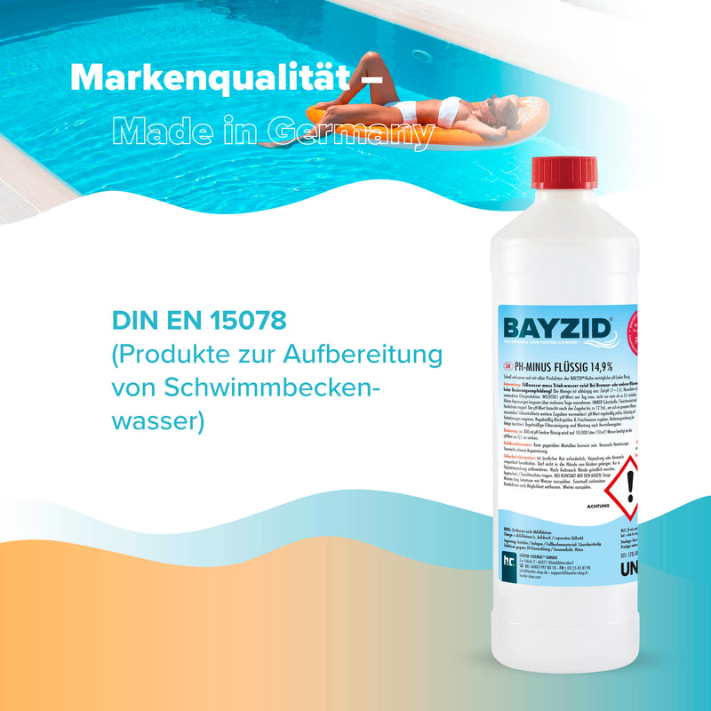1 kg BAYZID® pH Minus flüssig 14,9% für Pools in Flaschen - Höfer Chemie GmbH