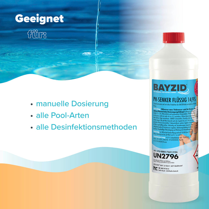 1 kg BAYZID® pH Minus flüssig 14,9% für Pools in Flaschen