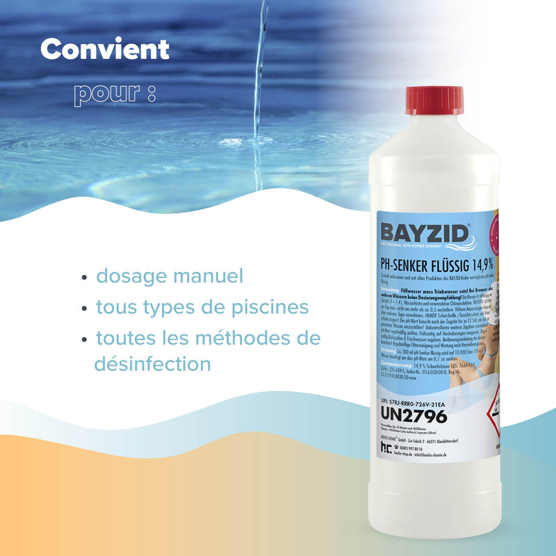 1 kg BAYZID® pH Minus flüssig 14,9% für Pools in Flaschen - Höfer Chemie GmbH