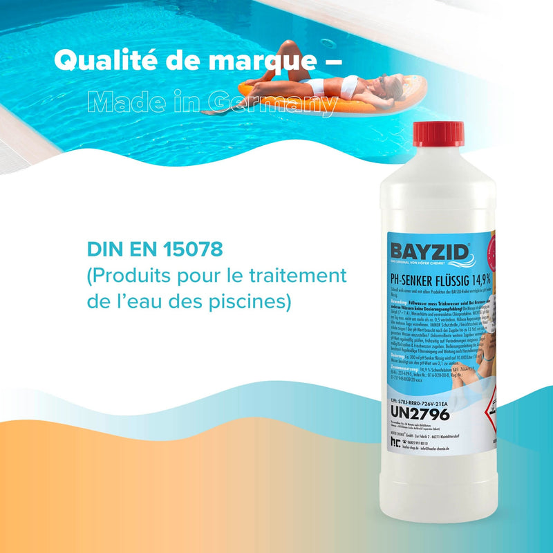 1 kg BAYZID® pH Minus flüssig 14,9% für Pools in Flaschen - Höfer Chemie GmbH