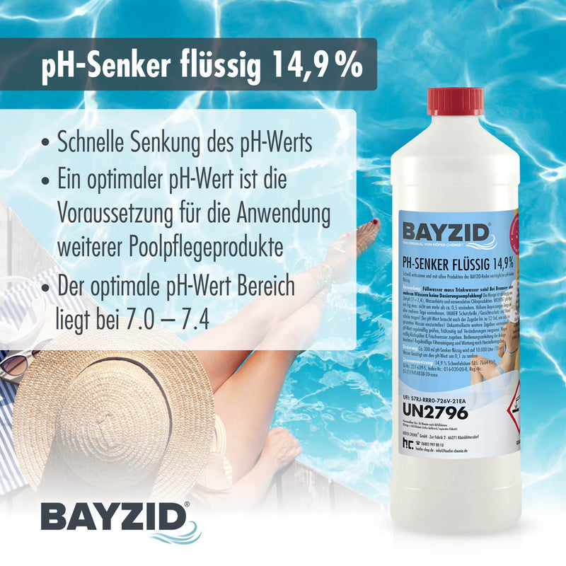 1 kg BAYZID® pH Minus flüssig 14,9% für Pools in Flaschen - Höfer Chemie GmbH