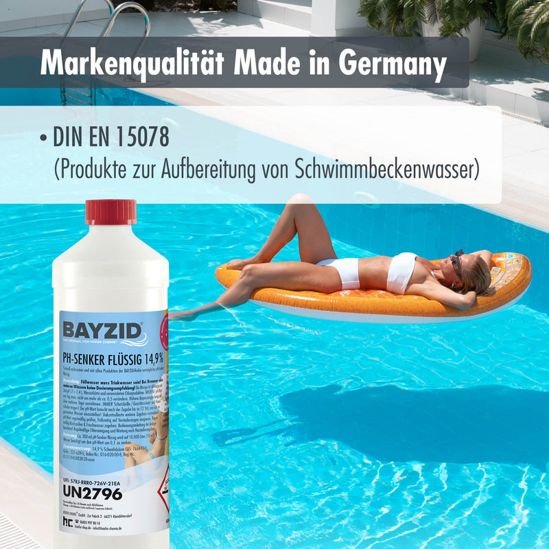 1 kg BAYZID® pH Minus flüssig 14,9% für Pools in Flaschen - Höfer Chemie GmbH